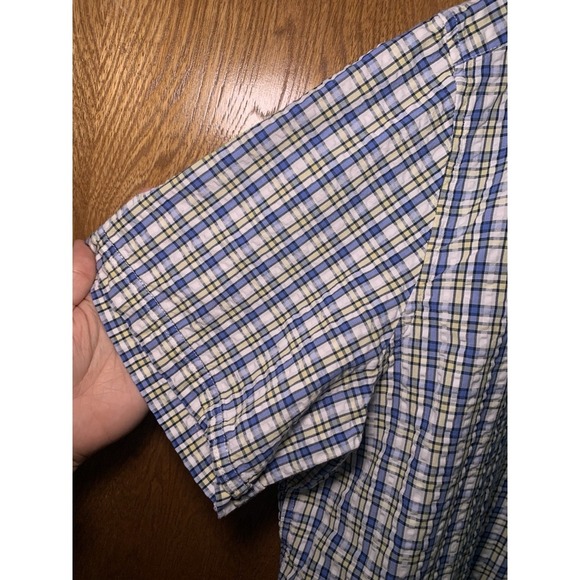 L.L. Bean Shirt Mens XXL Regular Fit Organic Cotton Blue Yellow Plaid Button-Up - Picture 5 of 7